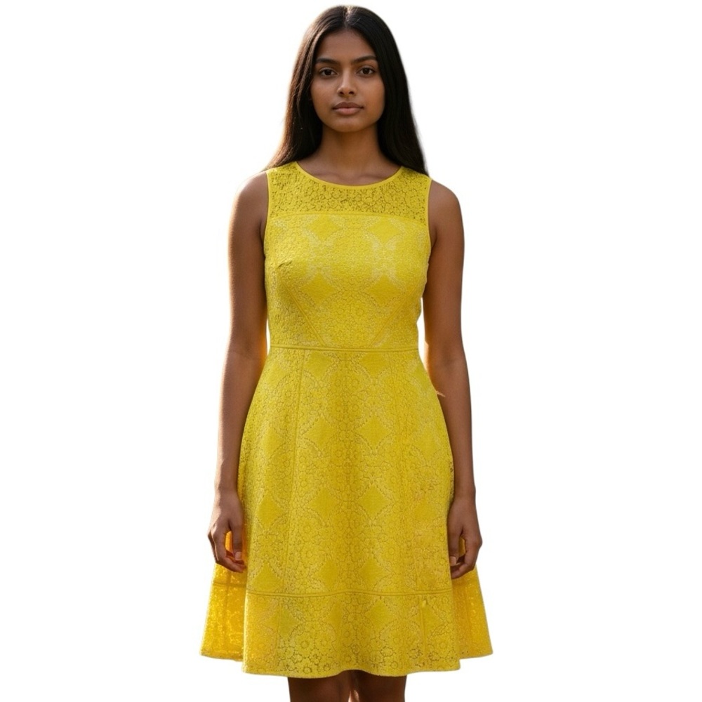 Adrianna Papell Medallion Lace Dress Women’s Sz 12 Fit Flare Sleeveless Midi